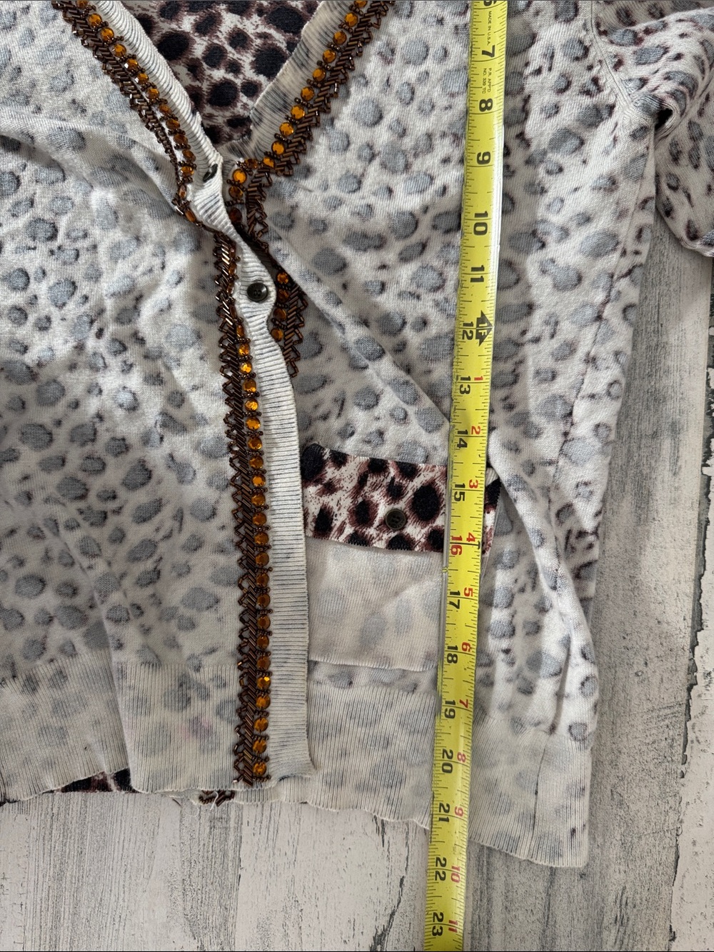 Parasuco Retro animal print Cropped Long Sleeve Cardigan Sweater Small - Picture 10 of 10